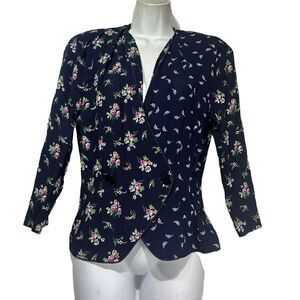 Vintage Tareti Howard Lei USA Blue Floral Cottagecore 2 Button Cardigan Size 8